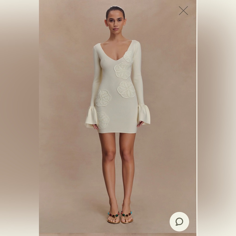 Meshki Amari Knit Crochet Knit Mini Dress - Ivory Size Large NWT